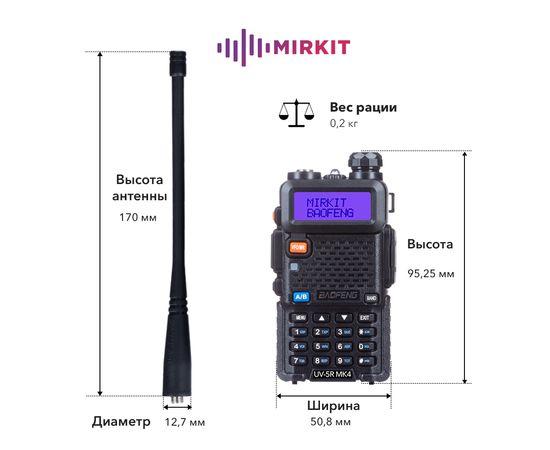 Рация Baofeng UV-5R MK4 8W, Li-ion 1800 мАч UHF/VHF + Ремешок для рации Mirkit