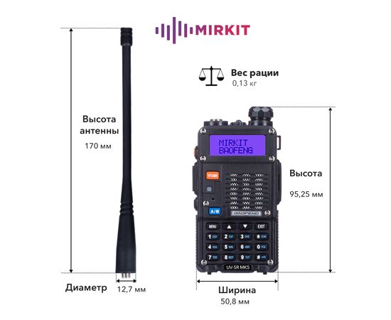 Рация Baofeng UV-5R MK5 8W, Li-ion 1800 мАч UHF/VHF + Ремешок для рации Mirkit