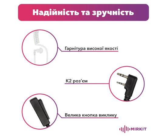 Гарнитура 2-х проводная LUITON K10703 Earpiece для раций Baofeng / Kenwood с разъемом 2-pin
