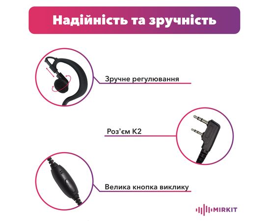 Гарнітура 1 дротова LUITON K10102 Earpiece для рацій Baofeng / Kenwood з роз'ємом 2-pin