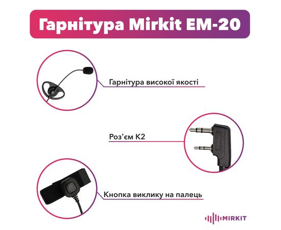 Гарнітура Mirkit EM-20 з мікрофоном  на штанзі