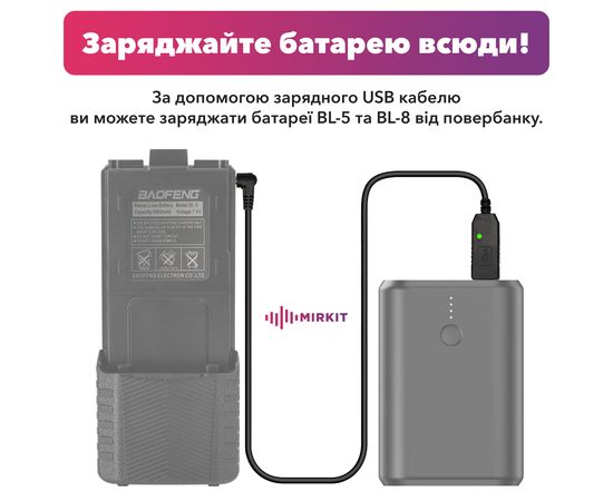 USB кабель для зарядки батарей Baofeng BL5/BL8 на 3800 мАч