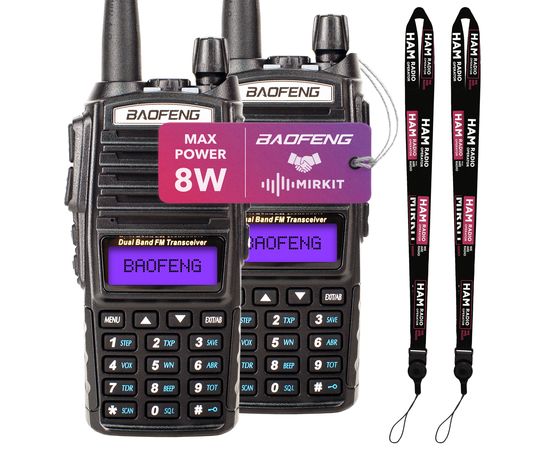 Рацiя Baofeng UV-82, UHF/VHF, комплект 2 шт., 5 Вт, 1800 мАч + Ремiнець на шию